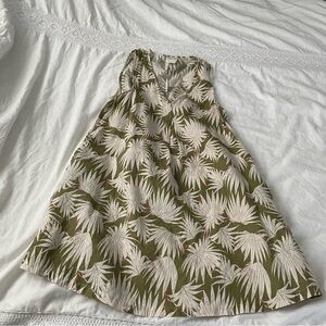 Rachel Zoe SMALL 100% Linen Midi Dress with Pockets Green Tropical Plants floral